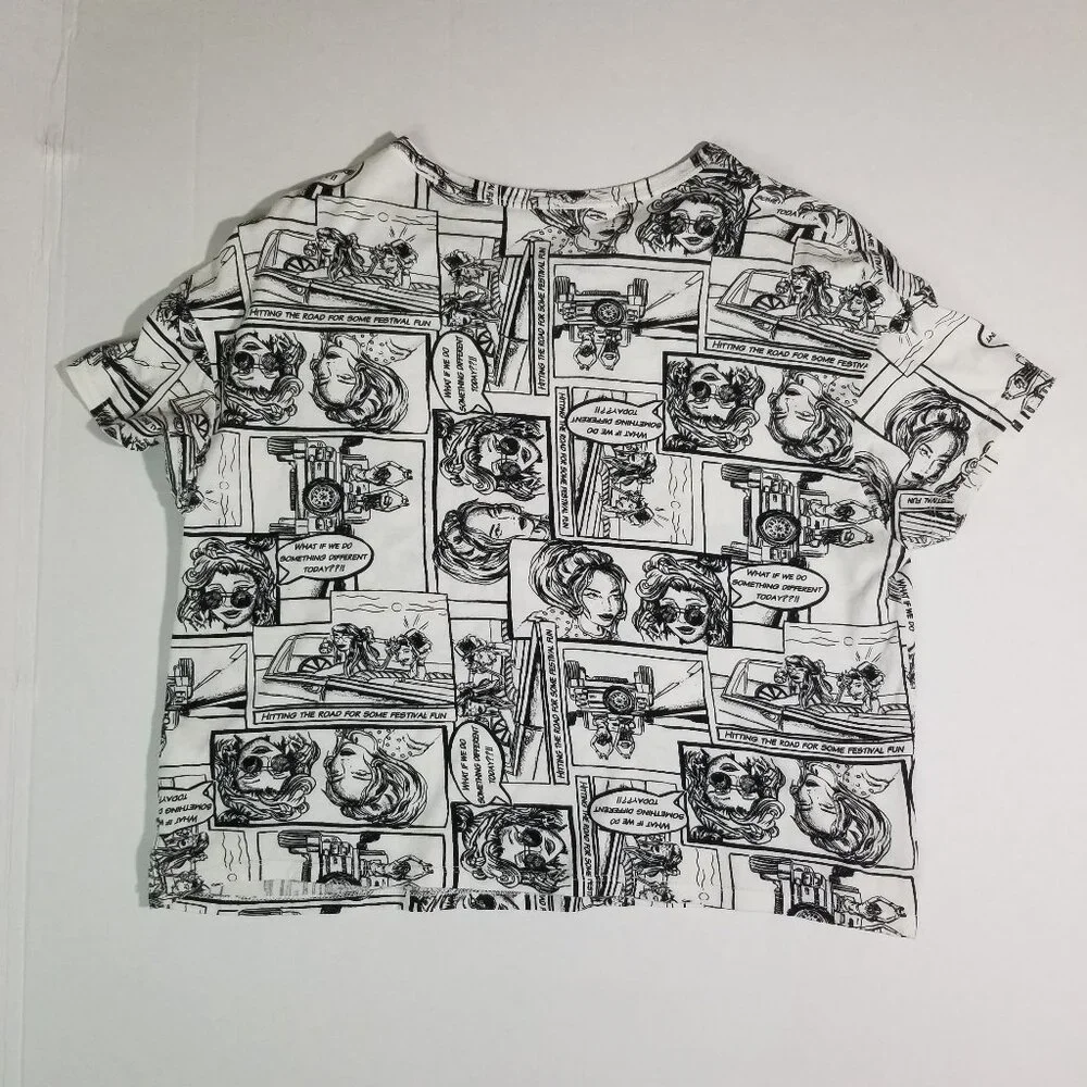 Zara Women Comic Print Top Black/White Small - Picture 6 of 8